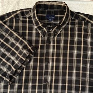 Basic Editions Short Sleeve Plaid Shirt Tall Relaxed Fit Casual Vintage